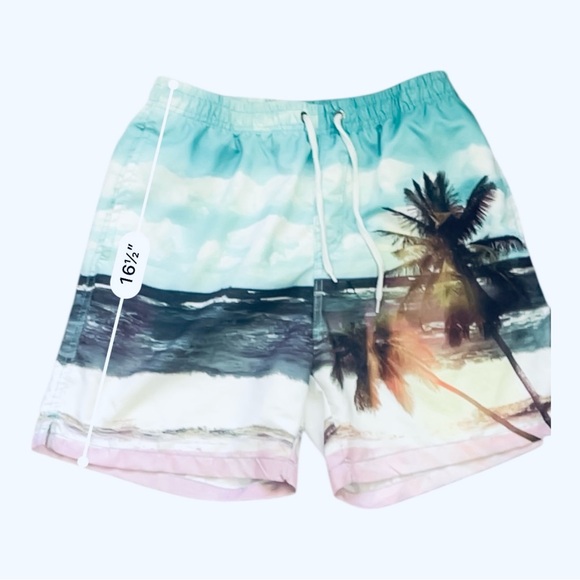 B.Split Swim Trunks Men L multicolored tropical beach print lined elastic waist - Picture 11 of 13